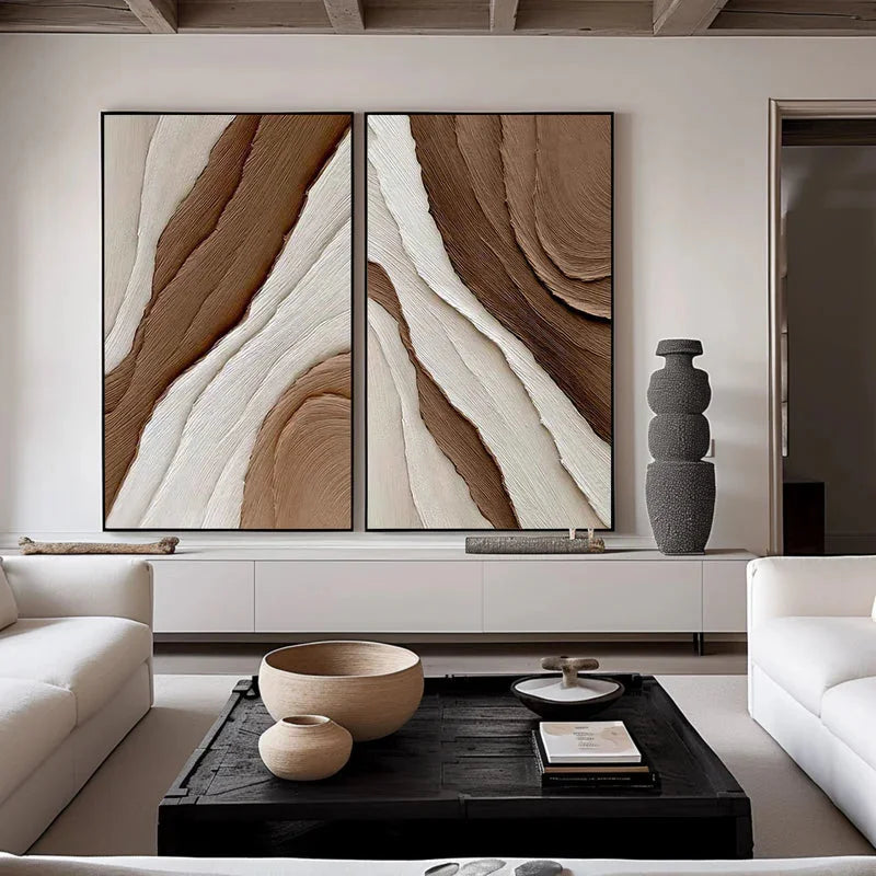 Multicolor Earth Layers Textured Diptych - Artwallpainting