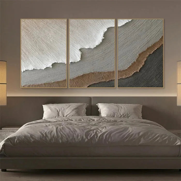 Multicolor Earth Layers Triptych - Minimalist Textured Abstract Oil Painting Set - Artwallpainting