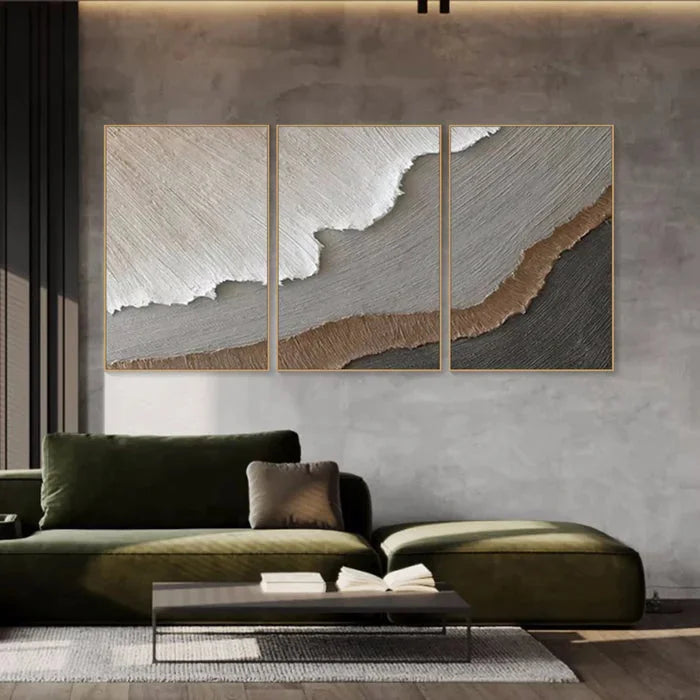 Multicolor Earth Layers Triptych - Minimalist Textured Abstract Oil Painting Set - Artwallpainting