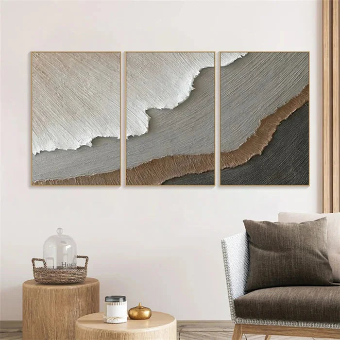 Multicolor Earth Layers Triptych - Minimalist Textured Abstract Oil Painting Set - Artwallpainting