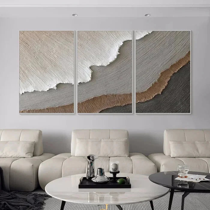 Multicolor Earth Layers Triptych - Minimalist Textured Abstract Oil Painting Set - Artwallpainting