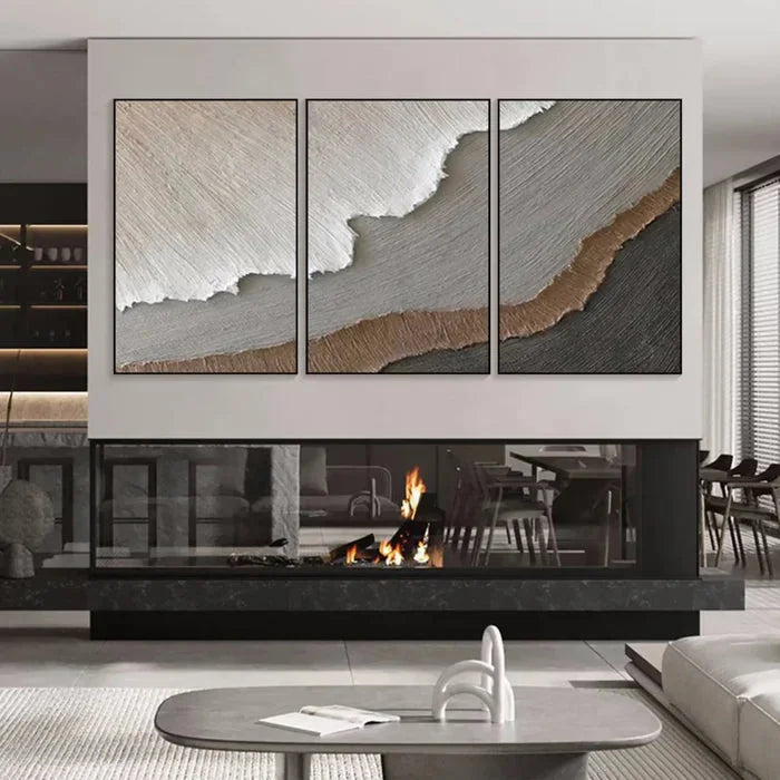 Multicolor Earth Layers Triptych - Minimalist Textured Abstract Oil Painting Set - Artwallpainting