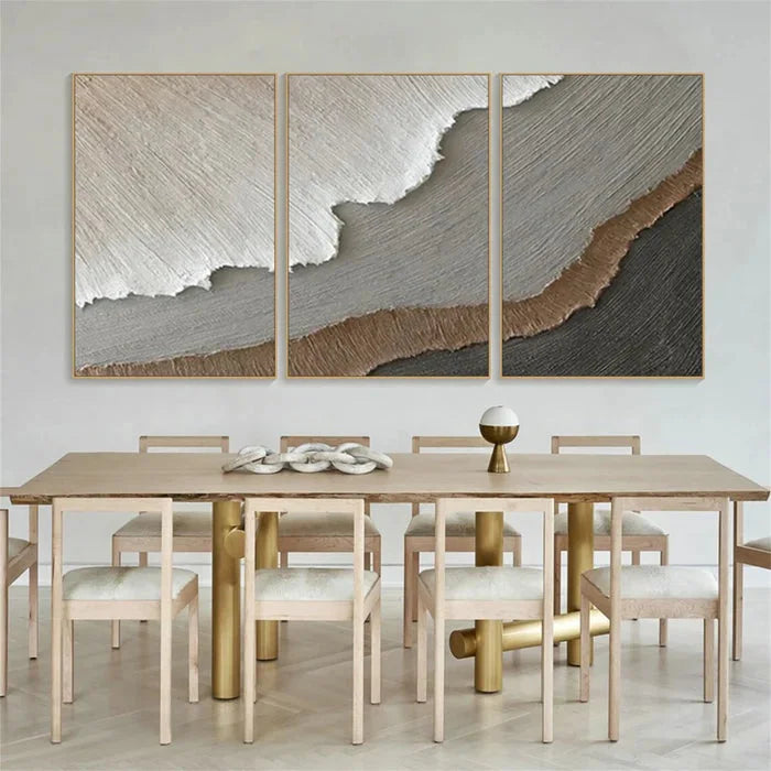 Multicolor Earth Layers Triptych - Minimalist Textured Abstract Oil Painting Set - Artwallpainting