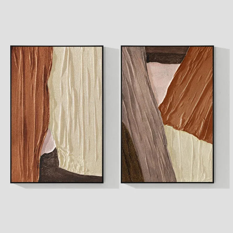 Multicolor Earth Tone Art Canvas Painting For Home Decoration Set Of 2 - Artwallpainting
