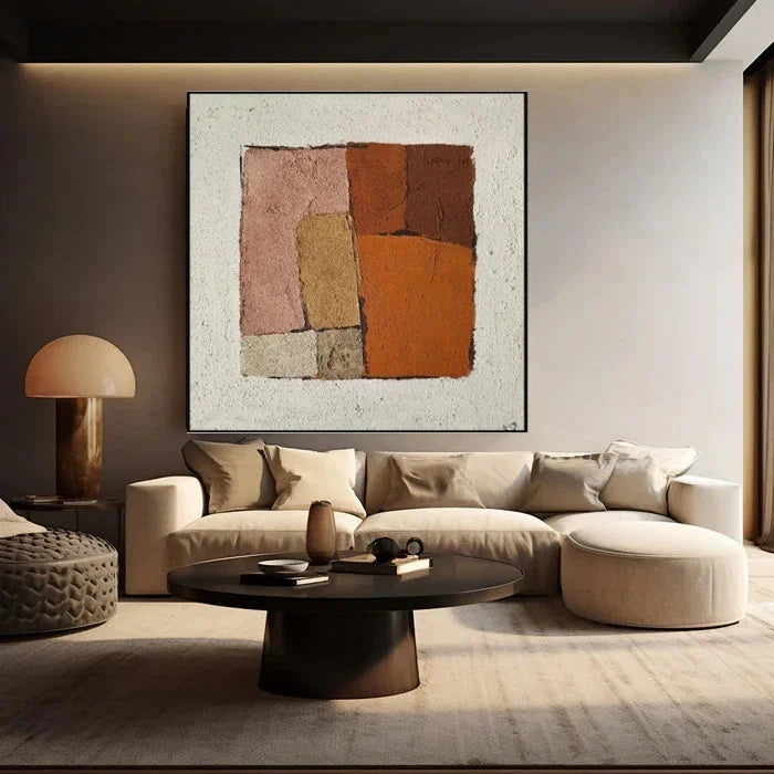 Multicolor Earthen Harmony Rustic Abstract Geometric Textured Oil Painting Wall Art - Artwallpainting