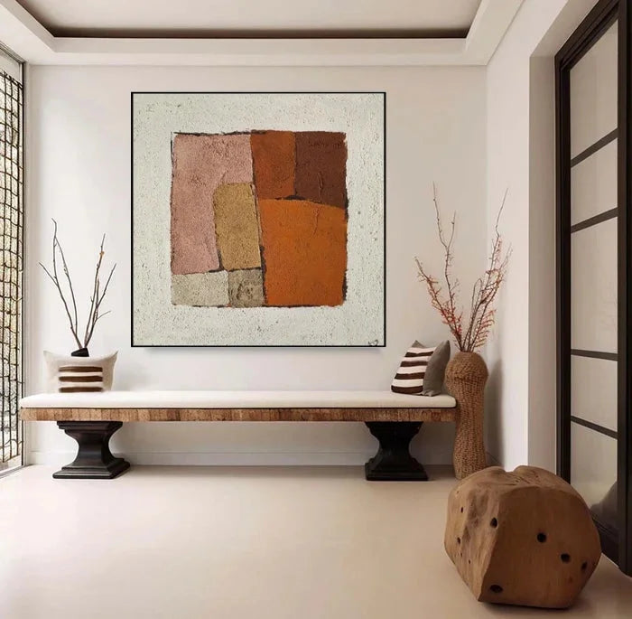 Multicolor Earthen Harmony Rustic Abstract Geometric Textured Oil Painting Wall Art - Artwallpainting