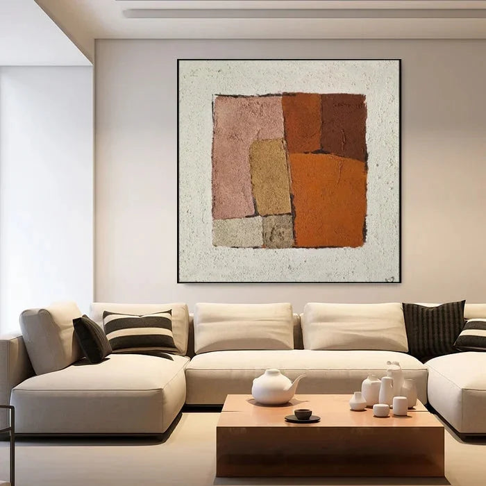 Multicolor Earthen Harmony Rustic Abstract Geometric Textured Oil Painting Wall Art - Artwallpainting