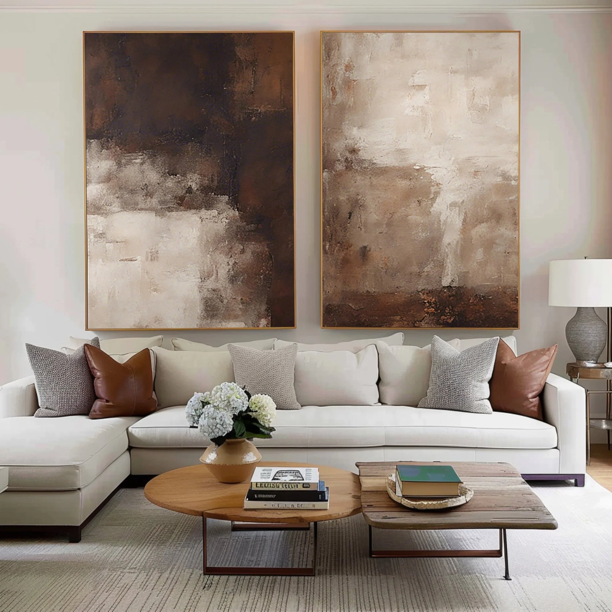 Multicolor Earthy Elegance Abstract Diptych Set Of 2 - Artwallpainting