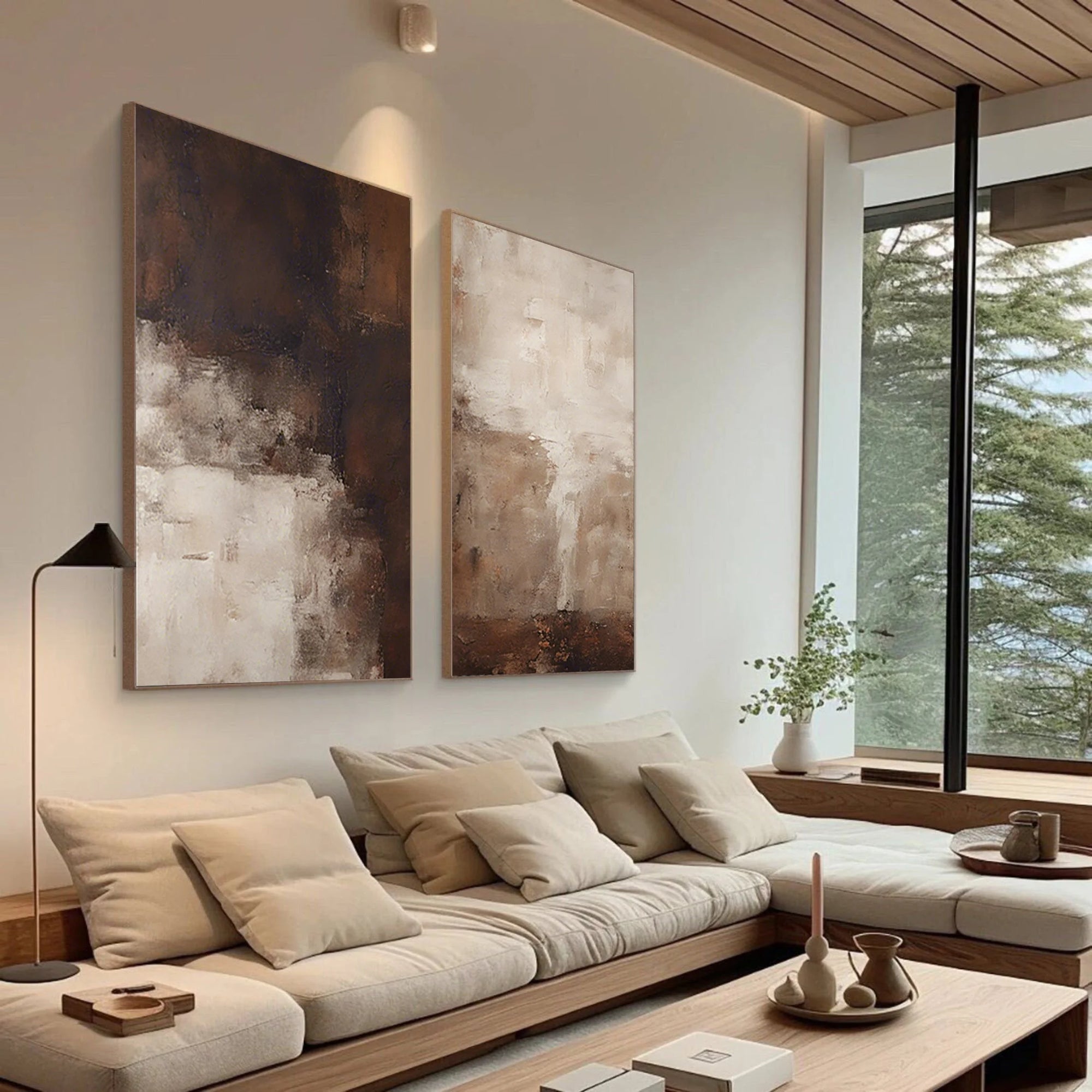 Multicolor Earthy Elegance Abstract Diptych Set Of 2 - Artwallpainting