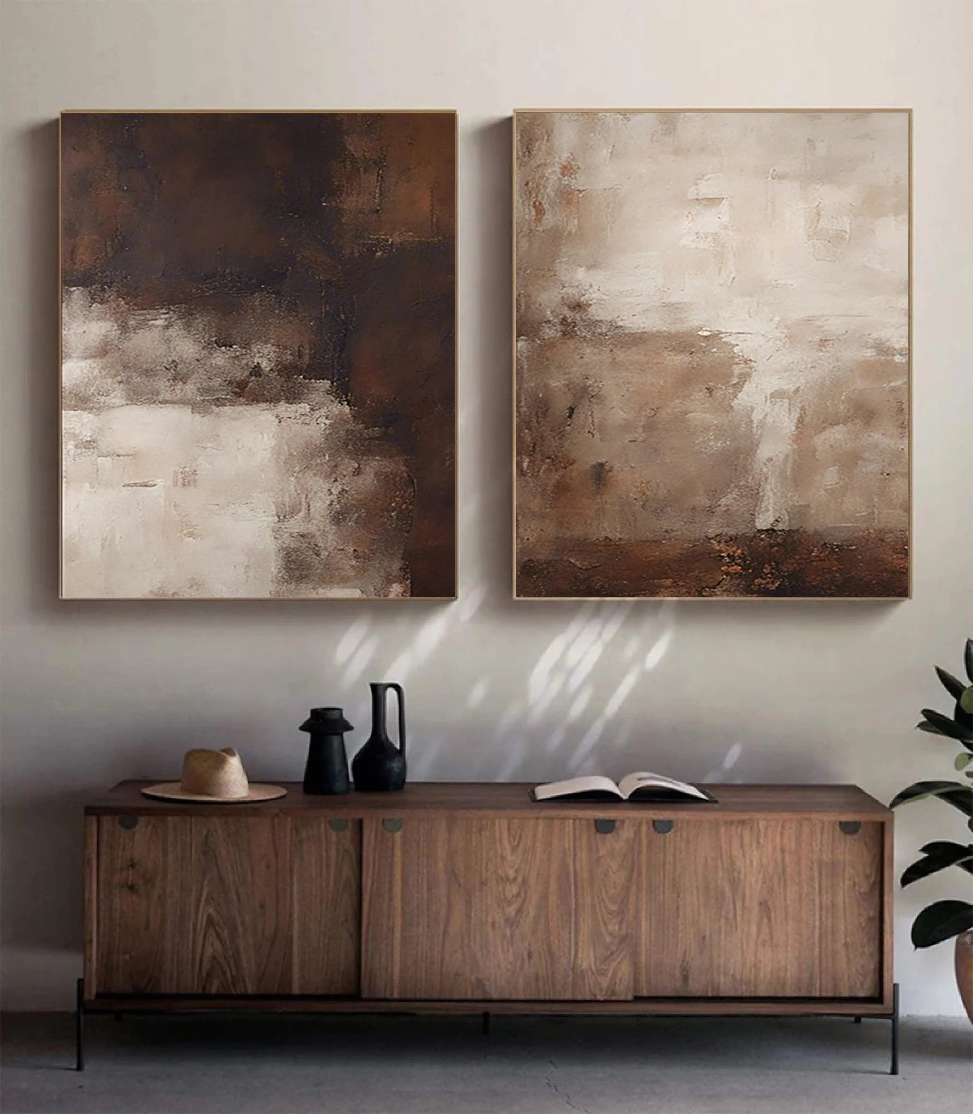 Multicolor Earthy Elegance Abstract Diptych Set Of 2 - Artwallpainting