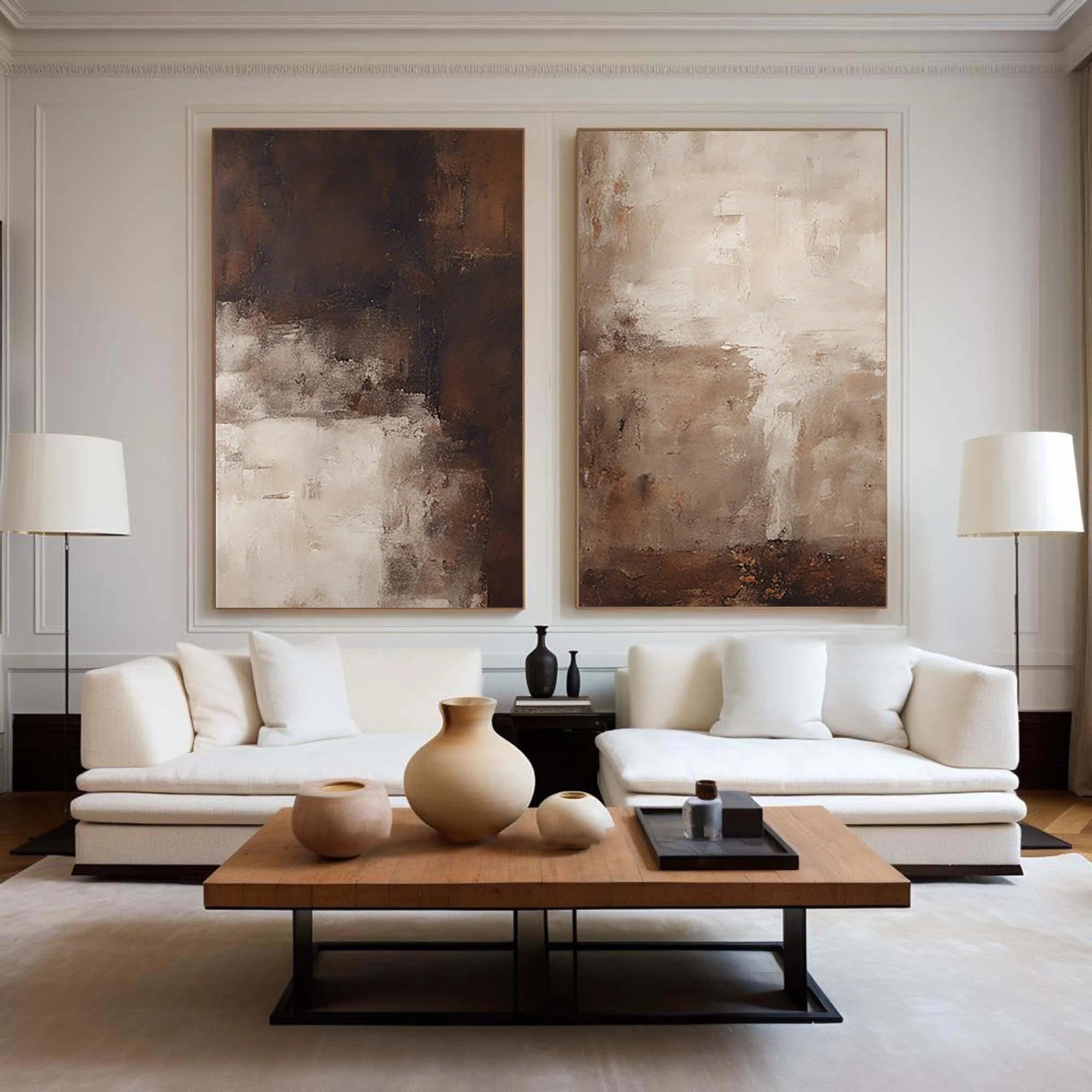 Multicolor Earthy Elegance Abstract Diptych Set Of 2 - Artwallpainting