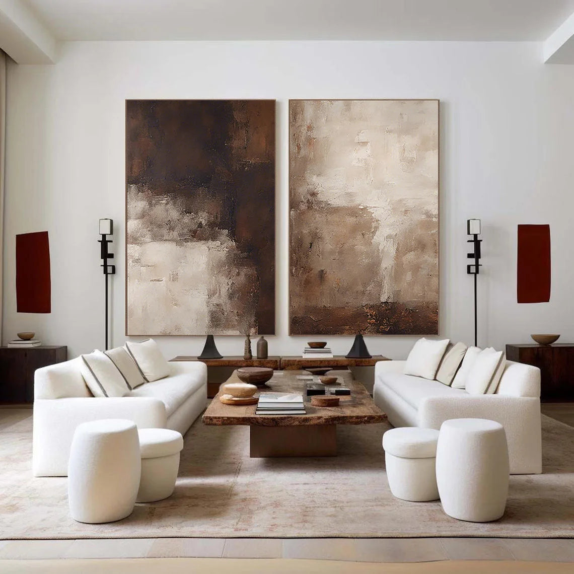 Multicolor Earthy Elegance Abstract Diptych Set Of 2 - Artwallpainting