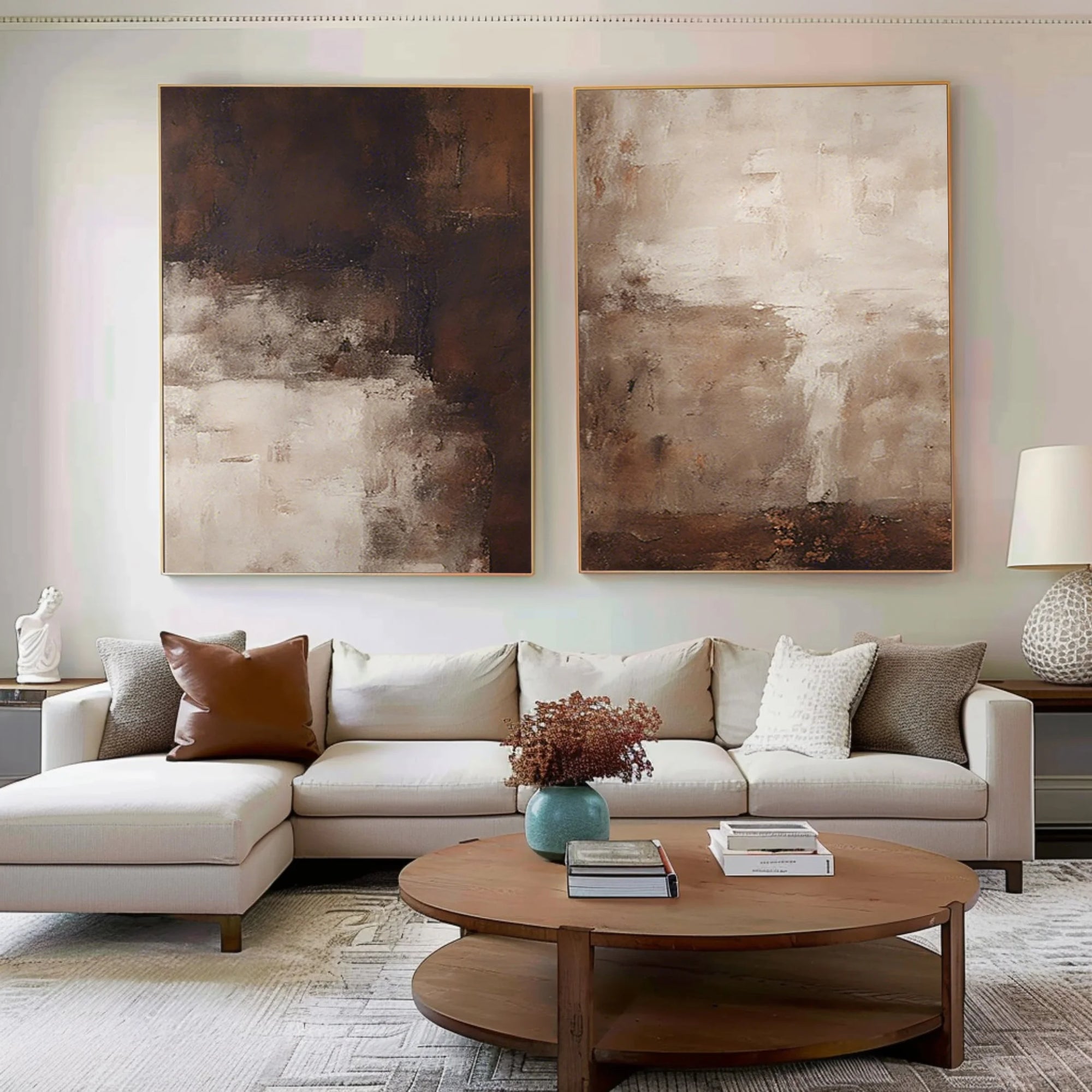Multicolor Earthy Elegance Abstract Diptych Set Of 2 - Artwallpainting