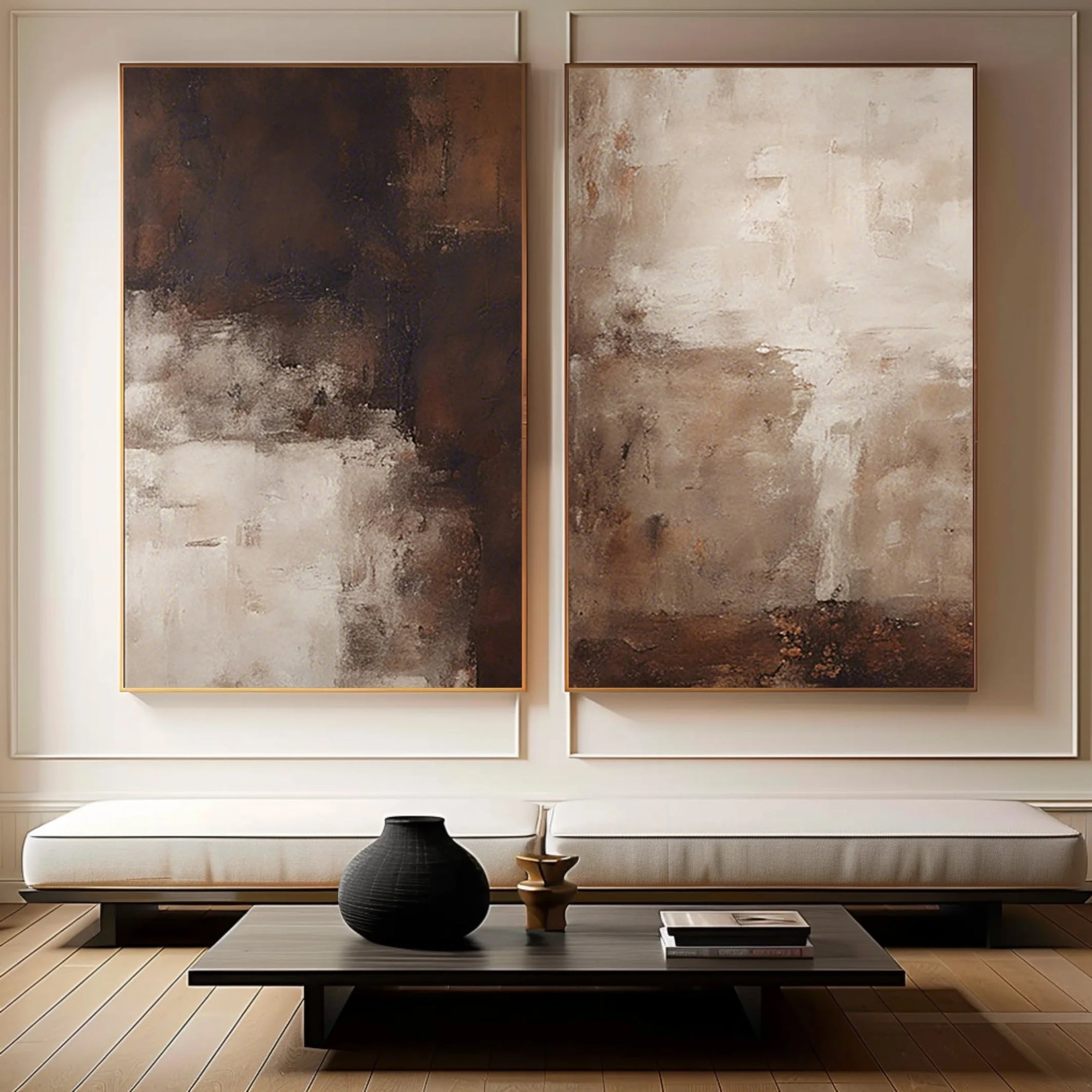 Multicolor Earthy Elegance Abstract Diptych Set Of 2 - Artwallpainting