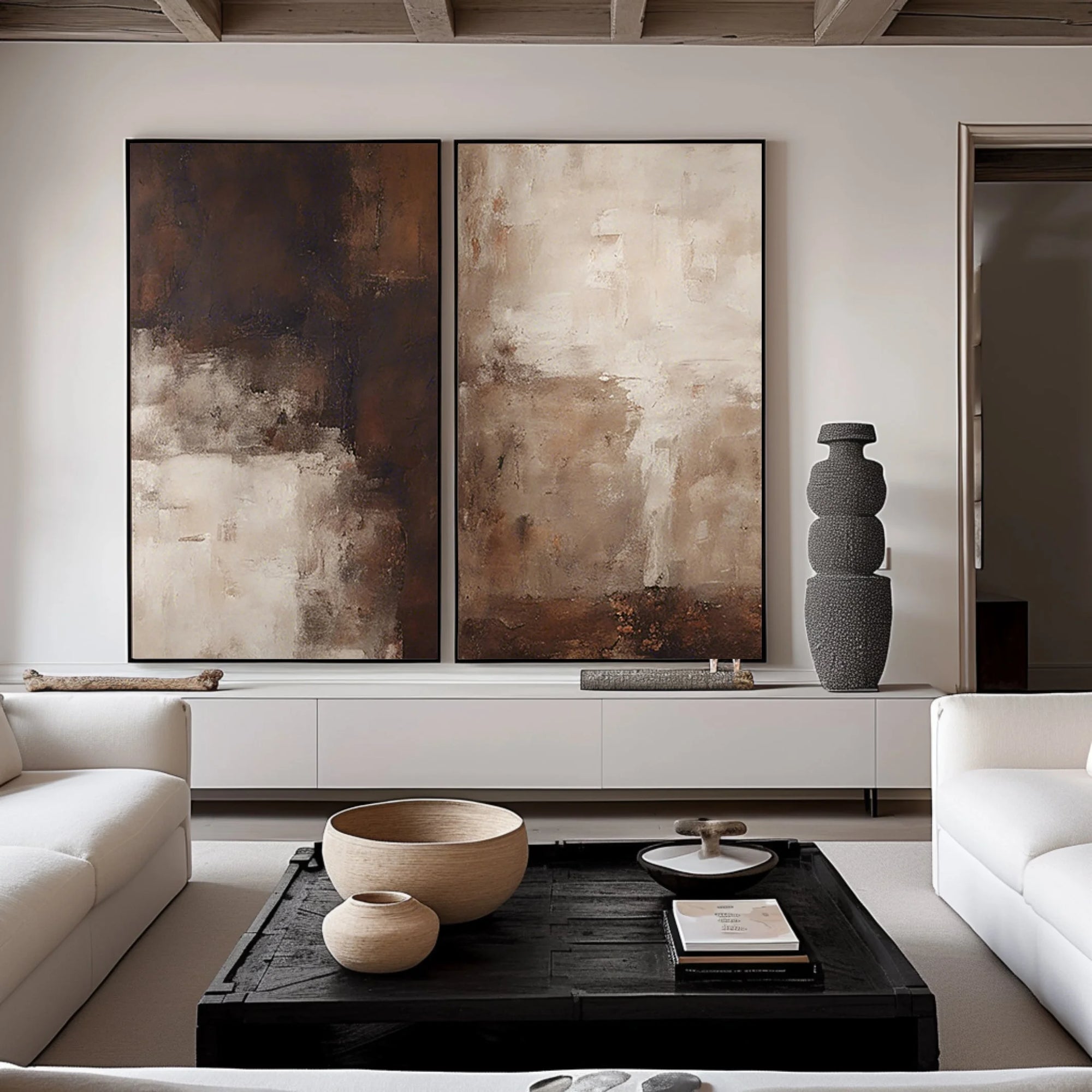 Multicolor Earthy Elegance Abstract Diptych Set Of 2 - Artwallpainting