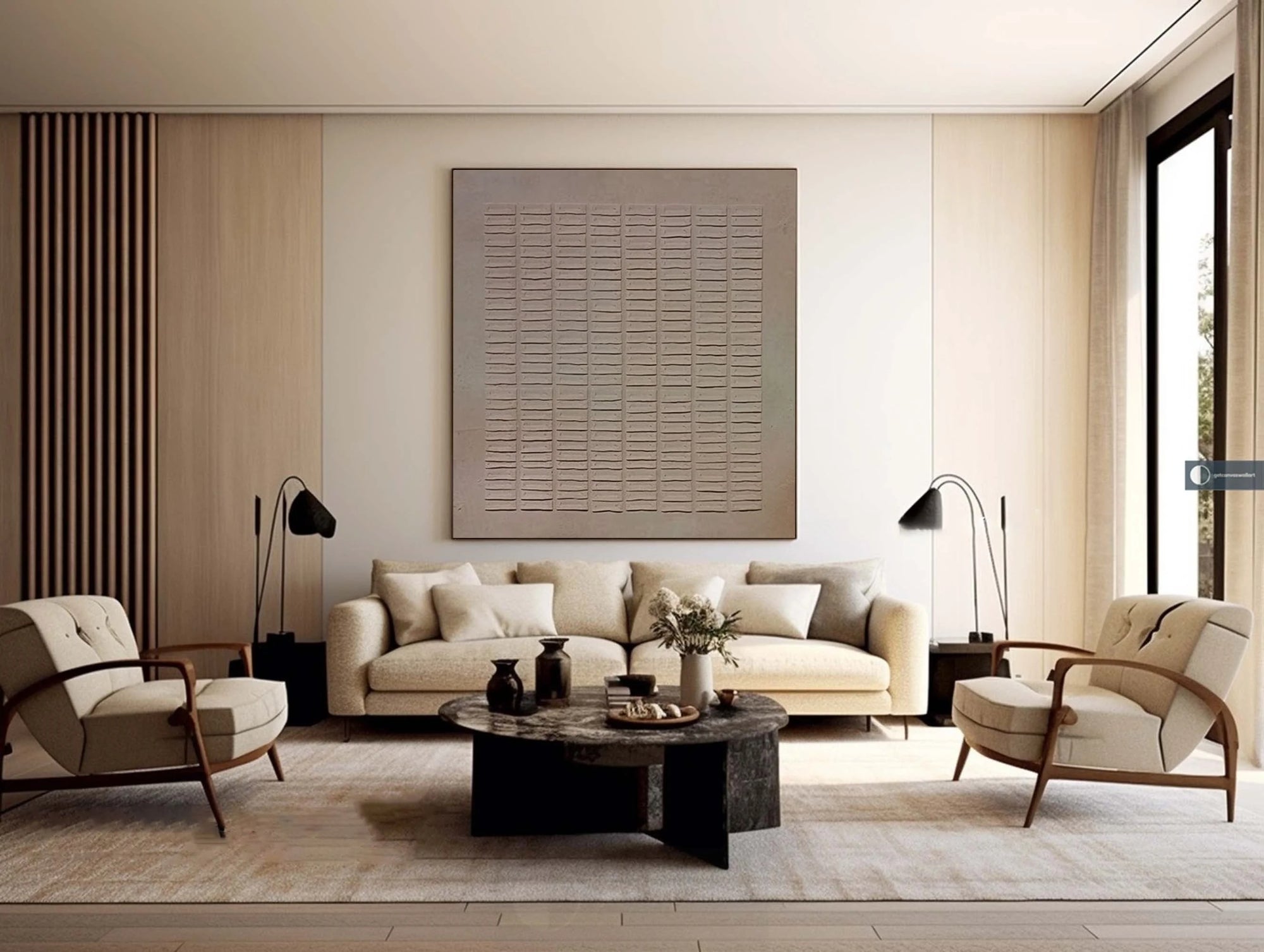 Multicolor Earthy Grid Textured Canvas - Artwallpainting