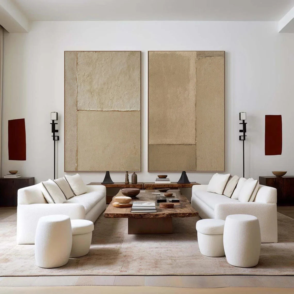 Multicolor Earthy Simplicity Neutral Textured Canvas Duo Set Of 2 - Artwallpainting