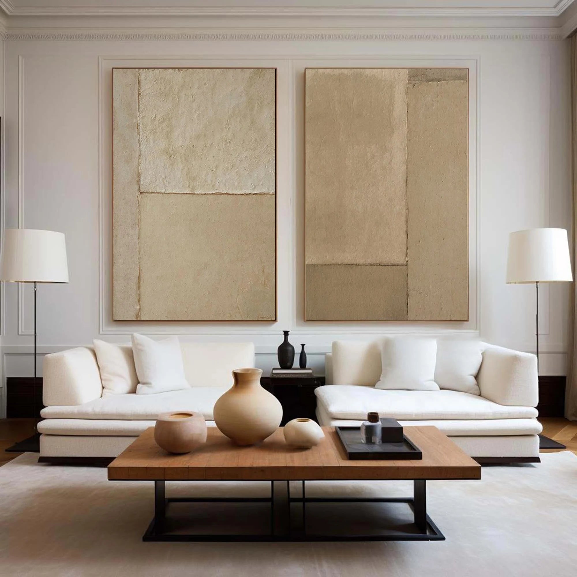 Multicolor Earthy Simplicity Neutral Textured Canvas Duo Set Of 2 - Artwallpainting