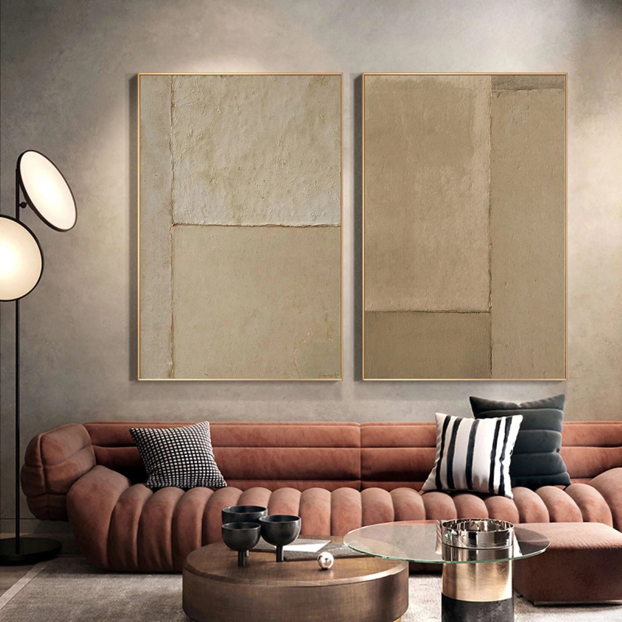 Multicolor Earthy Simplicity Neutral Textured Canvas Duo Set Of 2 - Artwallpainting