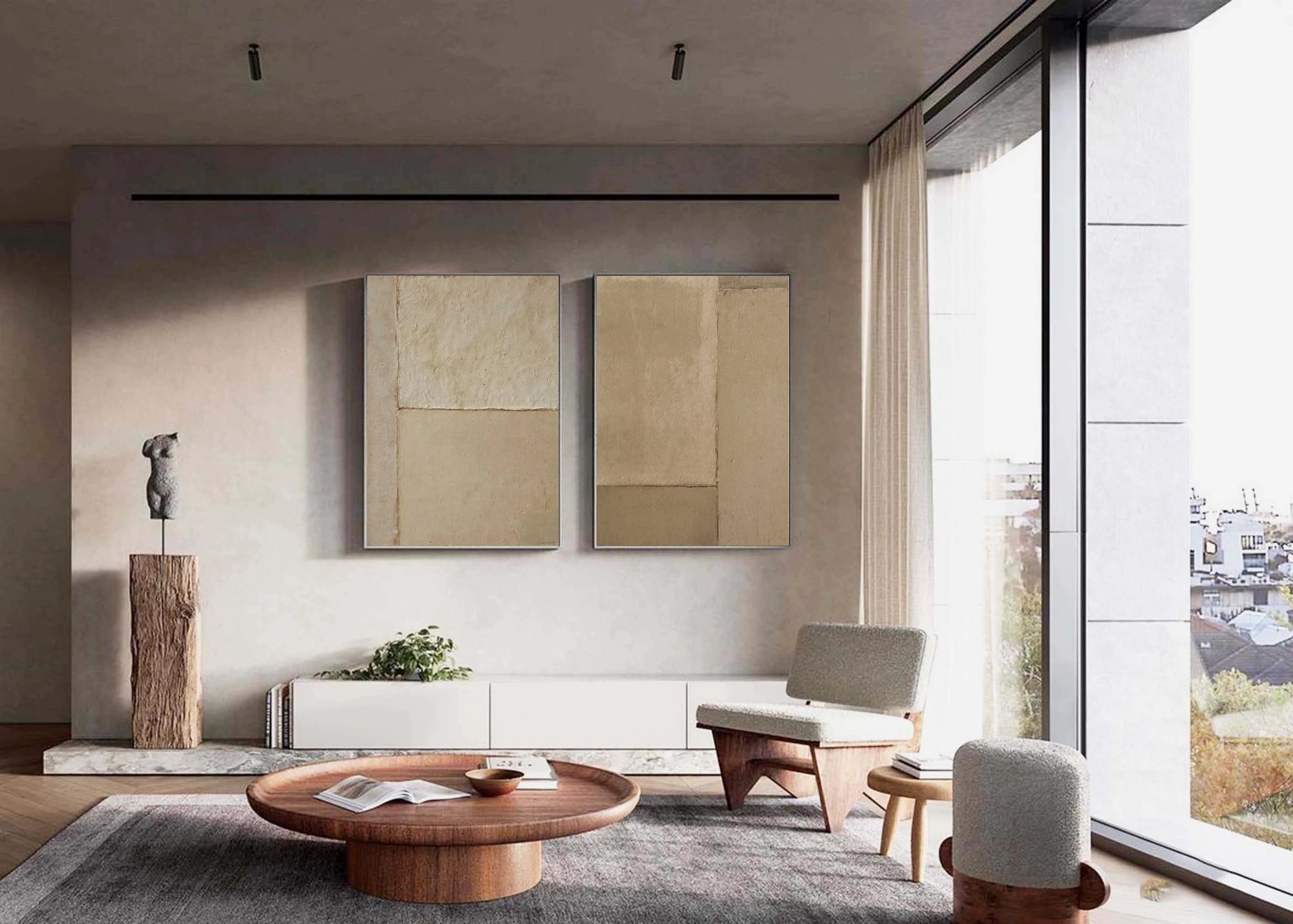 Multicolor Earthy Simplicity Neutral Textured Canvas Duo Set Of 2 - Artwallpainting