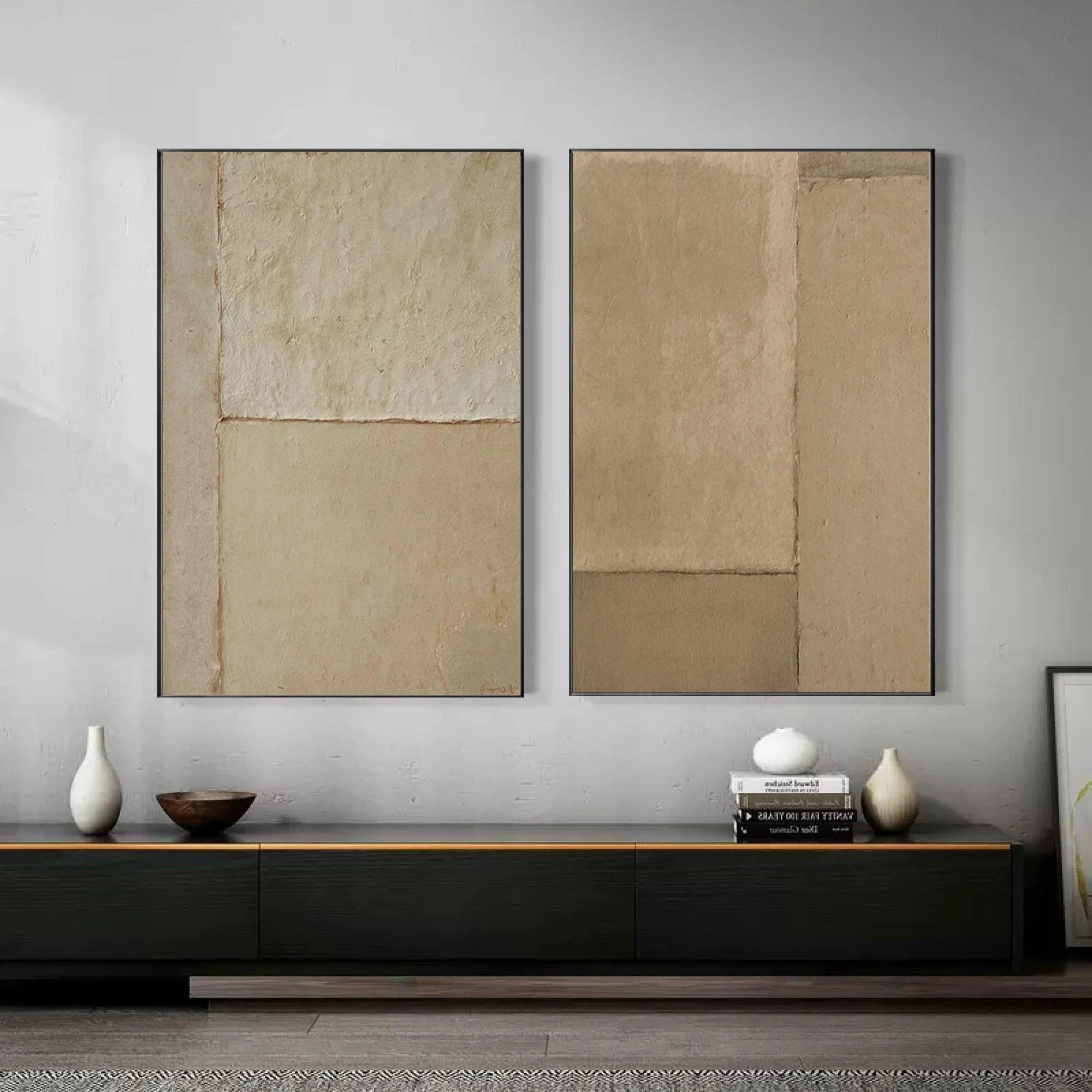 Multicolor Earthy Simplicity Neutral Textured Canvas Duo Set Of 2 - Artwallpainting