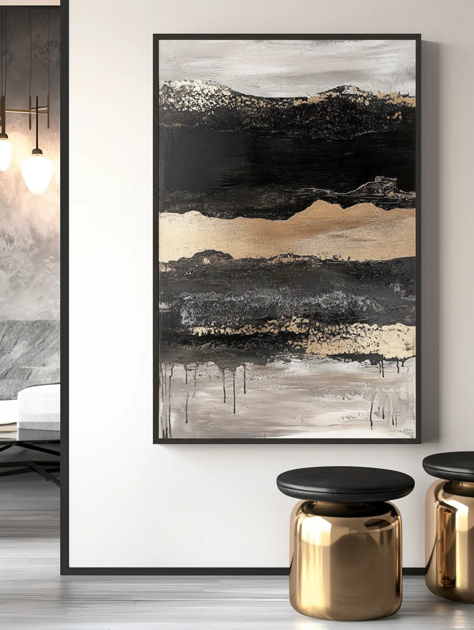 Multicolor Ebon Drift - Vertical Abstract Textured Landscape Painting - Artwallpainting