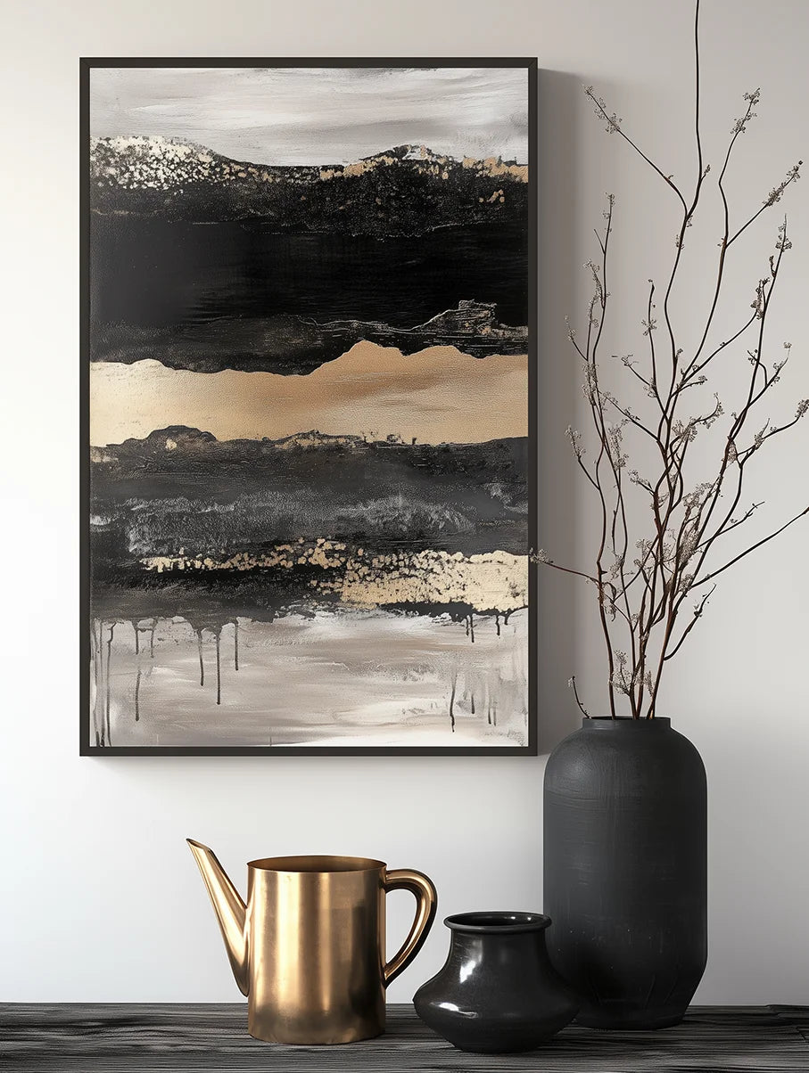 Multicolor Ebon Drift - Vertical Abstract Textured Landscape Painting - Artwallpainting