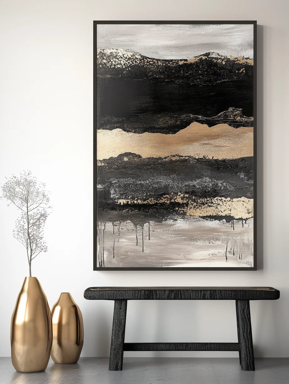 Multicolor Ebon Drift - Vertical Abstract Textured Landscape Painting - Artwallpainting