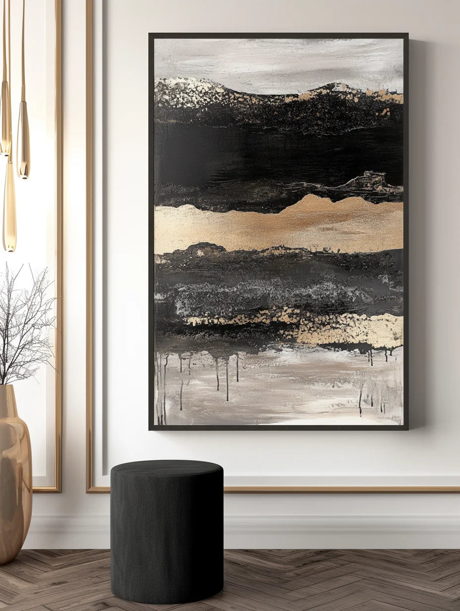 Multicolor Ebon Drift - Vertical Abstract Textured Landscape Painting - Artwallpainting