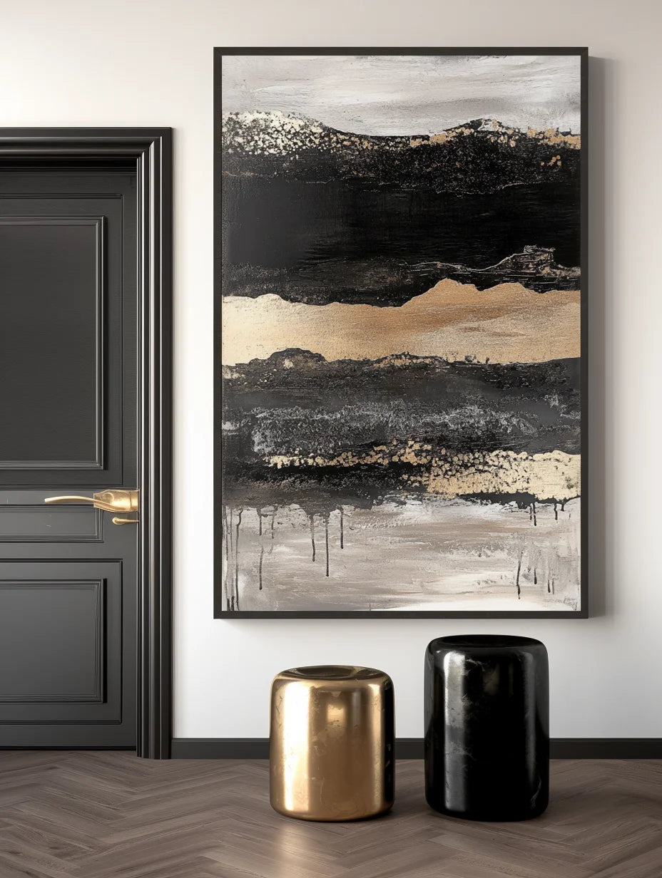 Multicolor Ebon Drift - Vertical Abstract Textured Landscape Painting - Artwallpainting
