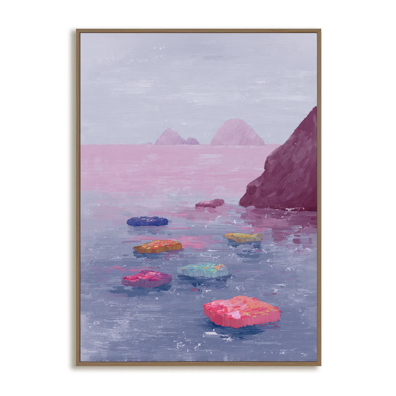 Multicolor Echo Shore Abstract Pink Coastal Canvas Painting - Artwallpainting