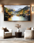 Multicolor Echoes Of Autumn Hand-Painted Mountain Lake Reflection Landscape Wall Art - Artwallpainting