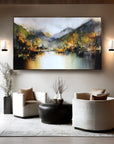 Multicolor Echoes Of Autumn Hand-Painted Mountain Lake Reflection Landscape Wall Art - Artwallpainting