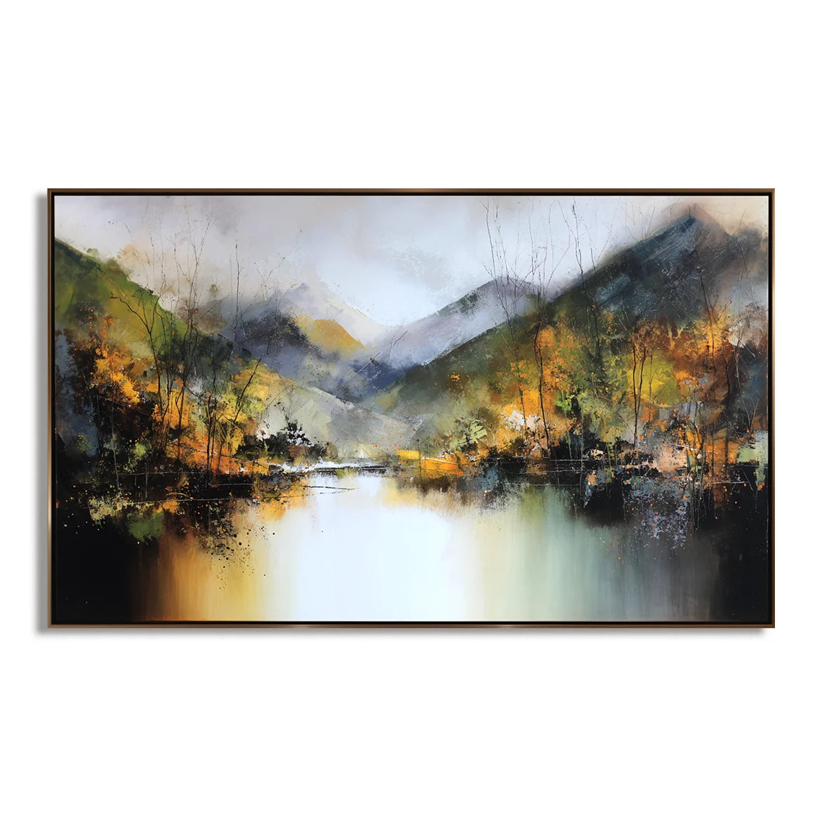 Multicolor Echoes Of Autumn Hand-Painted Mountain Lake Reflection Landscape Wall Art - Artwallpainting