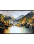 Multicolor Echoes Of Autumn Hand-Painted Mountain Lake Reflection Landscape Wall Art - Artwallpainting