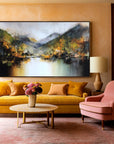 Multicolor Echoes Of Autumn Hand-Painted Mountain Lake Reflection Landscape Wall Art - Artwallpainting