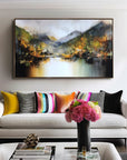 Multicolor Echoes Of Autumn Hand-Painted Mountain Lake Reflection Landscape Wall Art - Artwallpainting