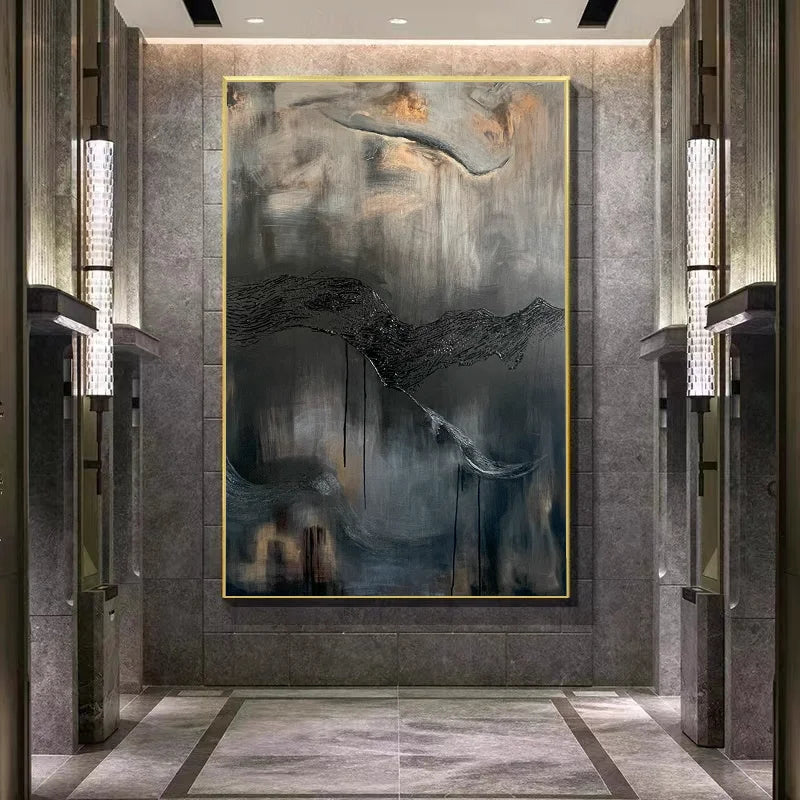 Multicolor Echoes Of Depth-Minimalist Dark Texture Abstract Art Wall Oil Painting - Artwallpainting