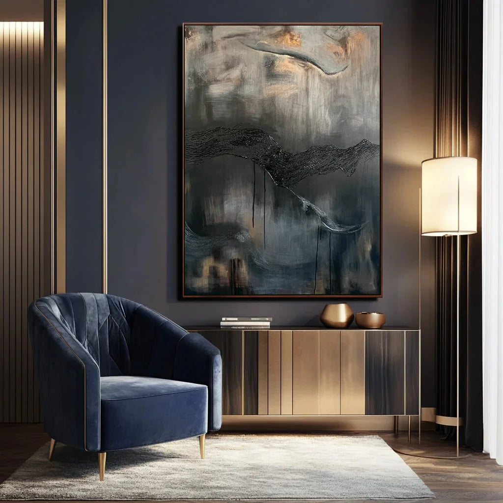 Multicolor Echoes Of Depth-Minimalist Dark Texture Abstract Art Wall Oil Painting - Artwallpainting
