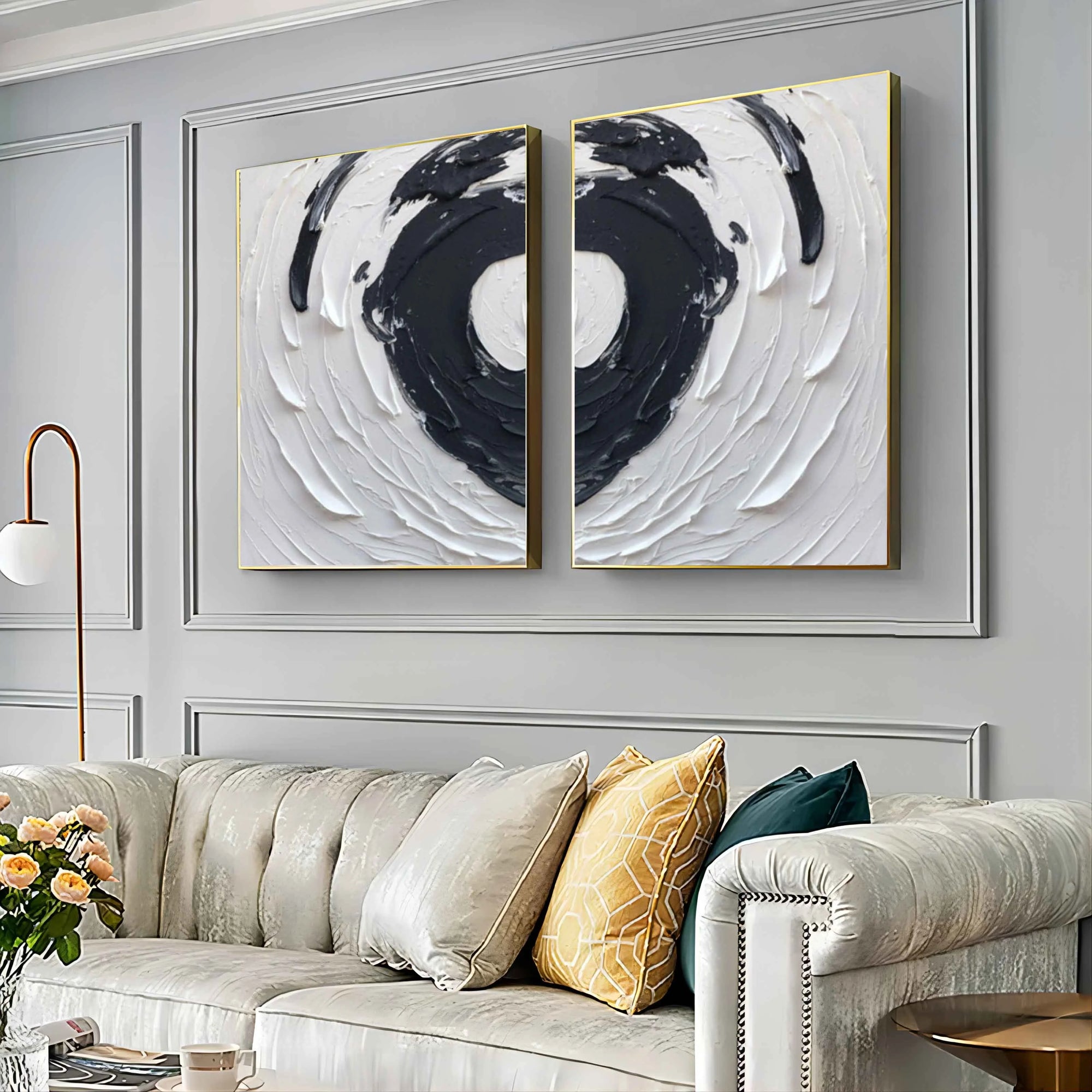 Multicolor Echoing Circles Canvas Painting For Home Decoration Set Of 2 - Artwallpainting
