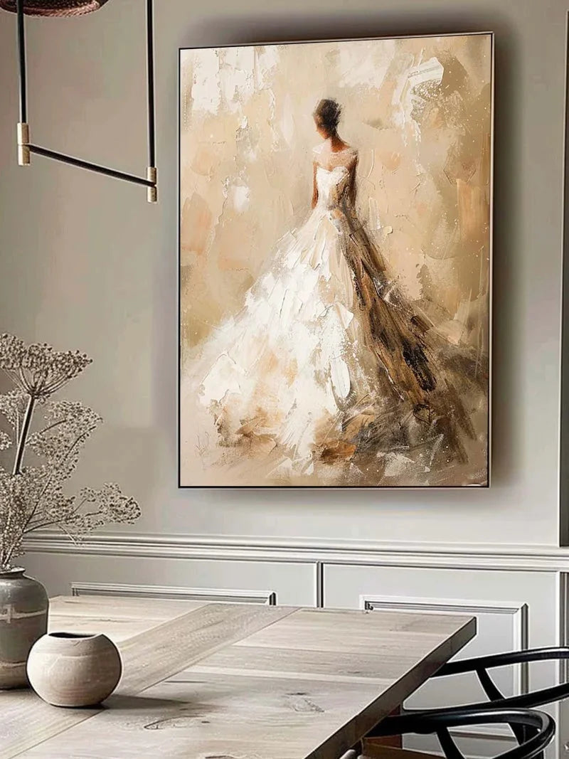 Multicolor Elegant Bride-Modern Hand-Painted Warm And Soft Tone Elegant Portrait Oil Painting Wall Art - Artwallpainting