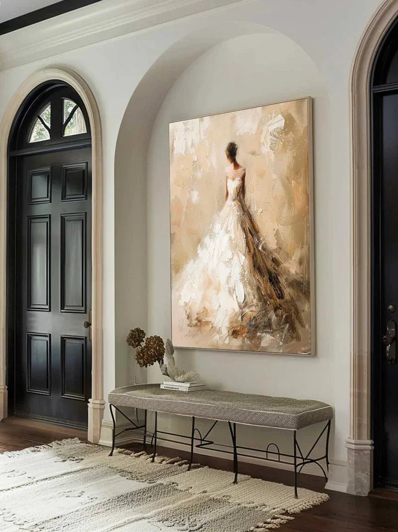 Multicolor Elegant Bride-Modern Hand-Painted Warm And Soft Tone Elegant Portrait Oil Painting Wall Art - Artwallpainting