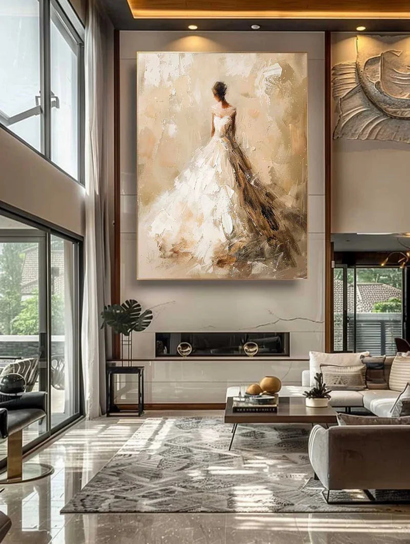 Multicolor Elegant Bride-Modern Hand-Painted Warm And Soft Tone Elegant Portrait Oil Painting Wall Art - Artwallpainting
