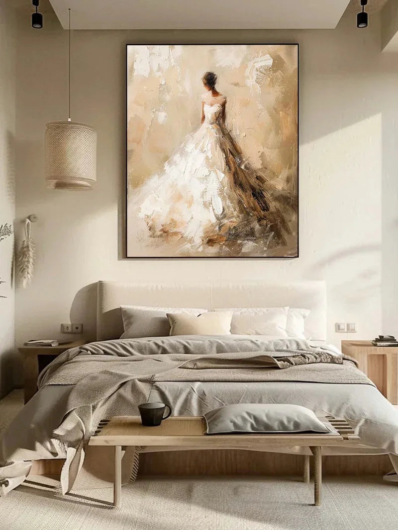 Multicolor Elegant Bride-Modern Hand-Painted Warm And Soft Tone Elegant Portrait Oil Painting Wall Art - Artwallpainting
