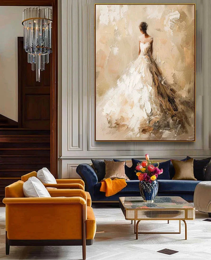 Multicolor Elegant Bride-Modern Hand-Painted Warm And Soft Tone Elegant Portrait Oil Painting Wall Art - Artwallpainting