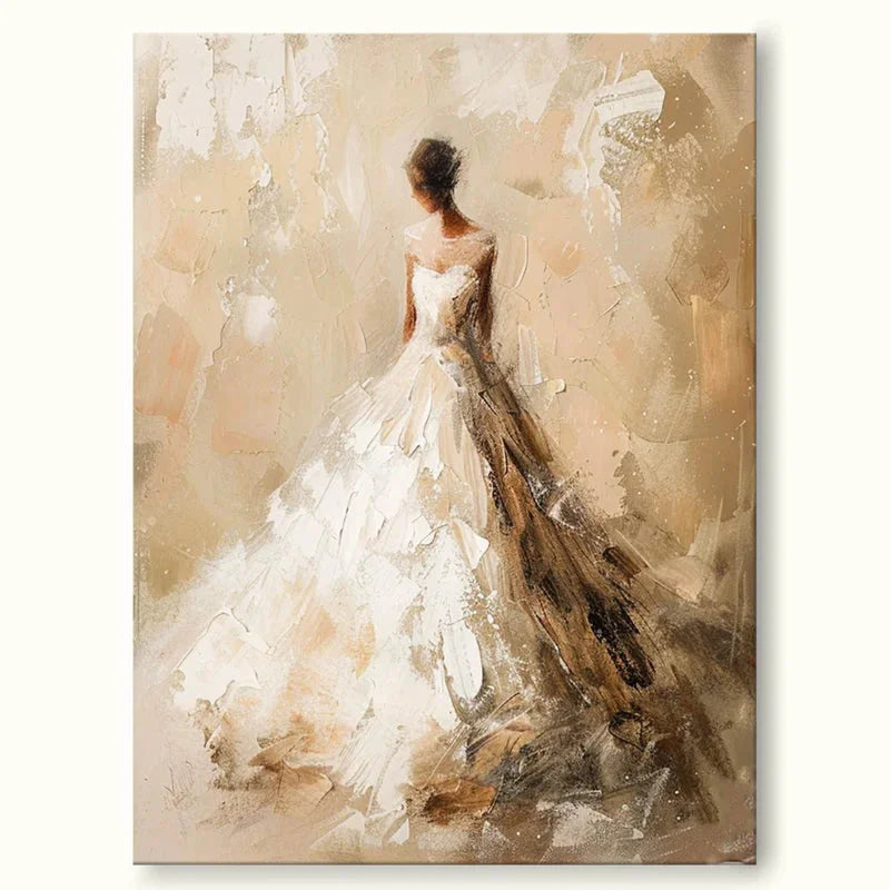 Multicolor Elegant Bride-Modern Hand-Painted Warm And Soft Tone Elegant Portrait Oil Painting Wall Art - Artwallpainting