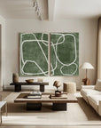 Multicolor Emerald Dual Canvas Art - Geometric Minimalist Lines Set Of 2 - Artwallpainting