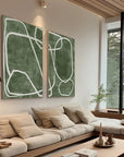 Multicolor Emerald Dual Canvas Art - Geometric Minimalist Lines Set Of 2 - Artwallpainting
