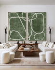 Multicolor Emerald Dual Canvas Art - Geometric Minimalist Lines Set Of 2 - Artwallpainting
