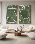 Multicolor Emerald Dual Canvas Art - Geometric Minimalist Lines Set Of 2 - Artwallpainting